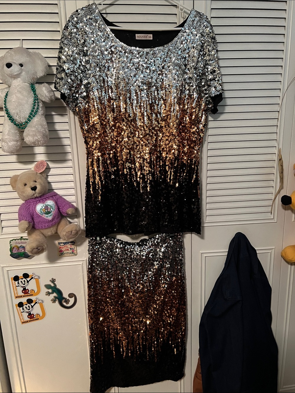 Silver to Gold Ombre Sequin Dress Set - Silver/Gold/Black